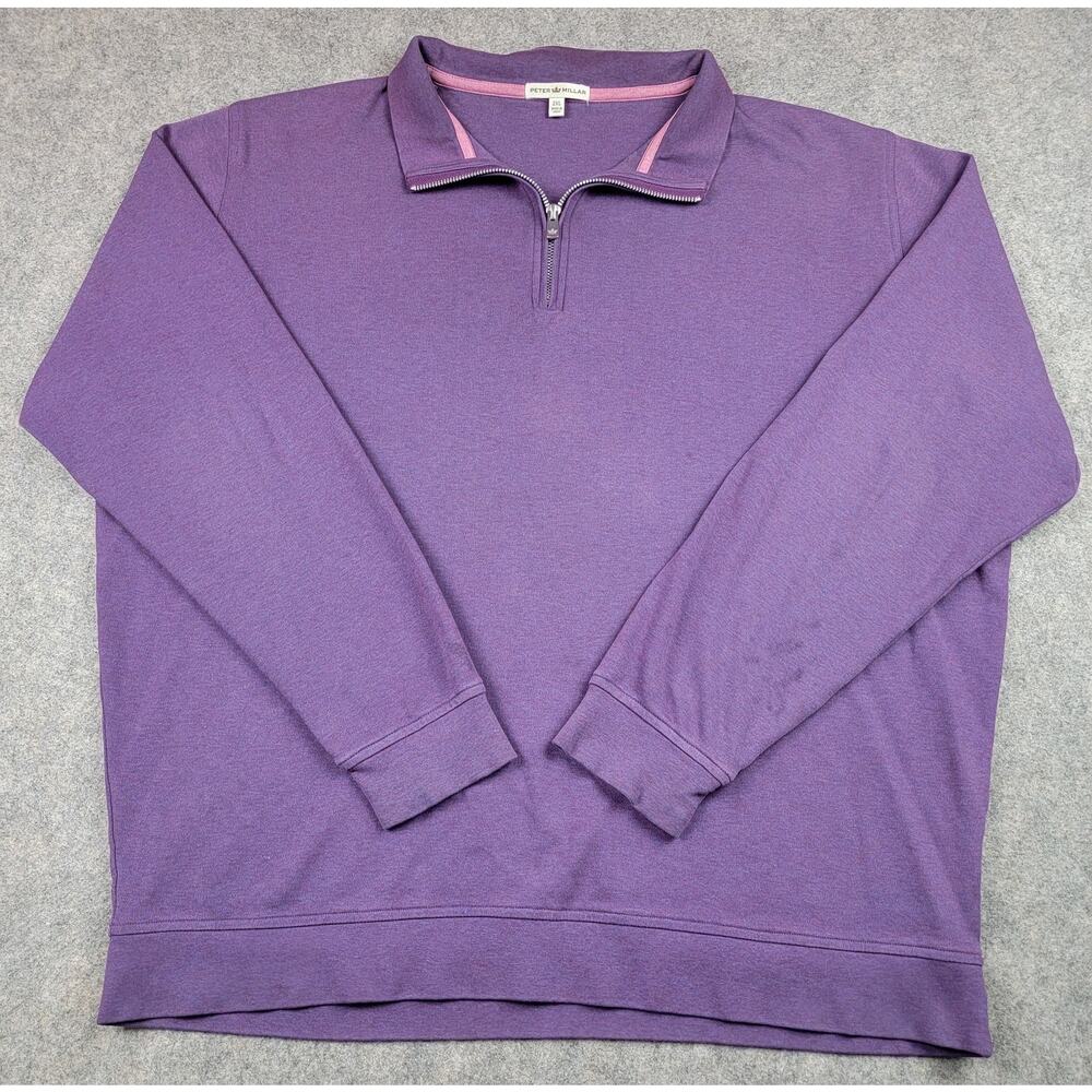 Peter Millar Sweater Mens 2XL Purple Quarter Zip Pullover Cotton Golf Casual